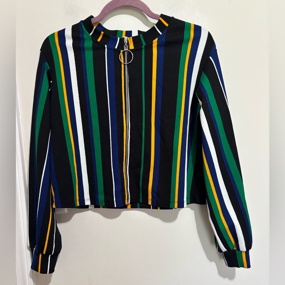 Striped Multicolor Zip-Up Women's Top